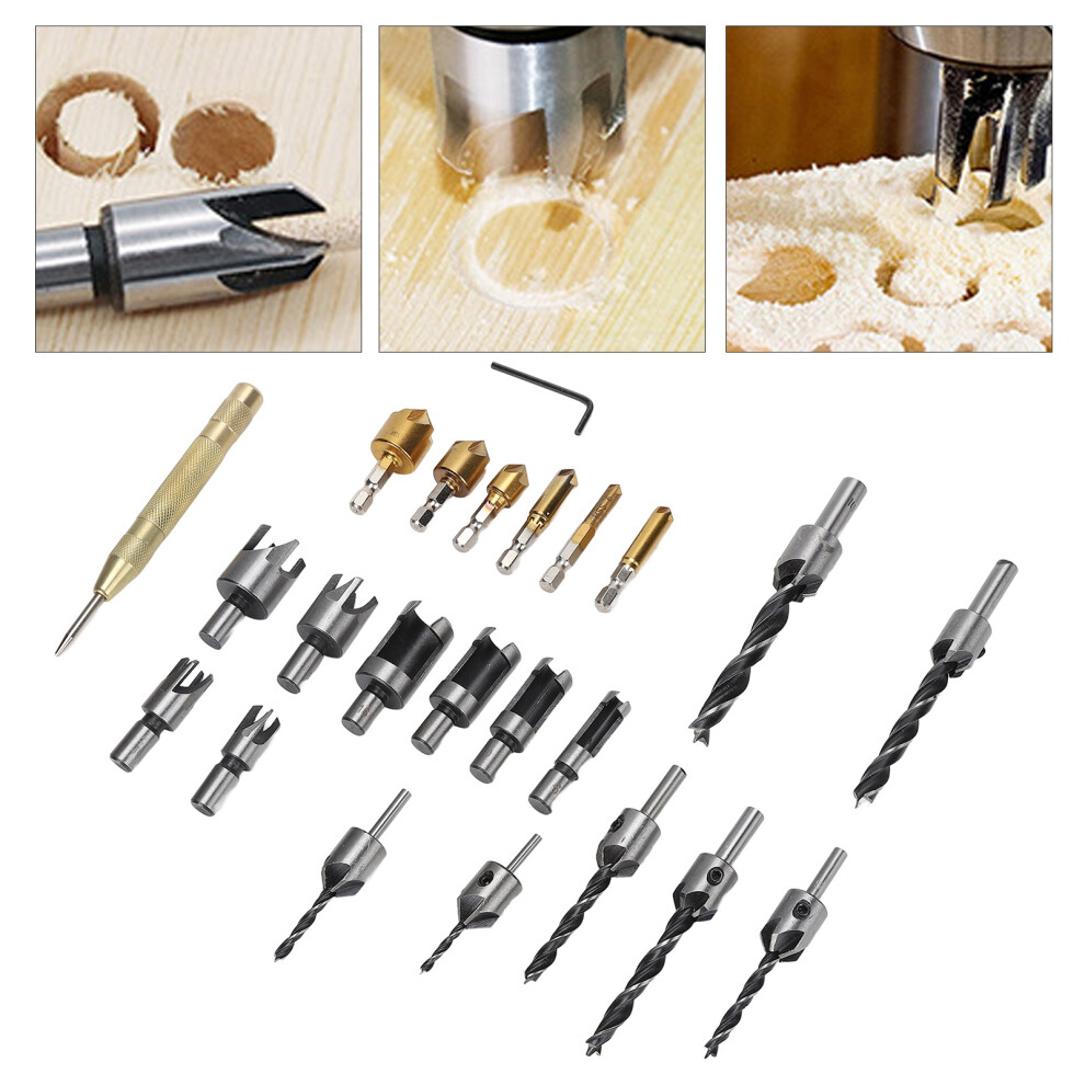 23Pcs Woodworking Chamfer Tool Countersink Drill Bit Plug Cutter For Drilling Cutting 5081321956707