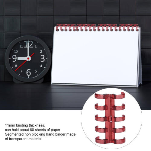 20Pcs Binding Rings Segmented Design Hold 60 Sheets 11mm Binding Thickness Office SuppliesRed 2