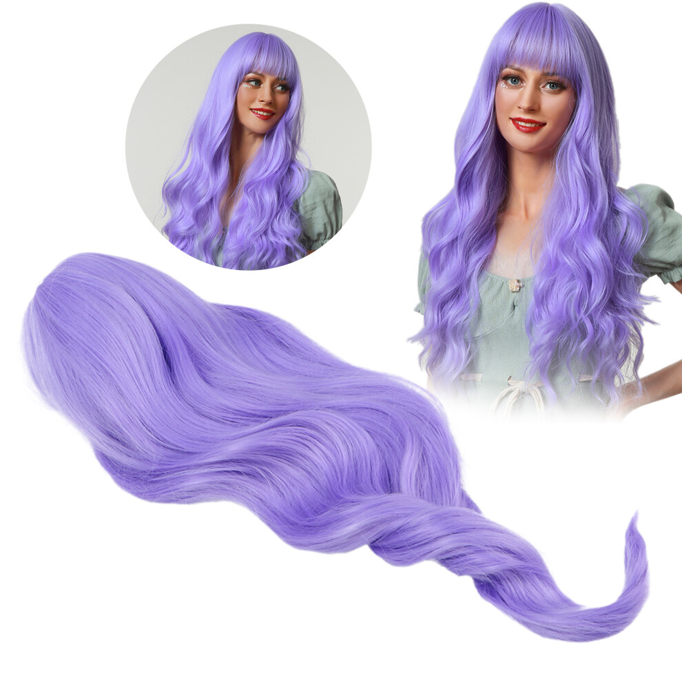 Unisex Purple Curly Wig Good Air Permeability Stylish Synthetic Wigs For Women Cosplay Party