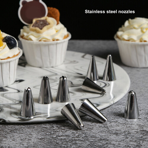Set da pasticceria rosa da 6 pezzi: sacca da 30 cm, beccucci da 3 cm, 3,5 cm 2
