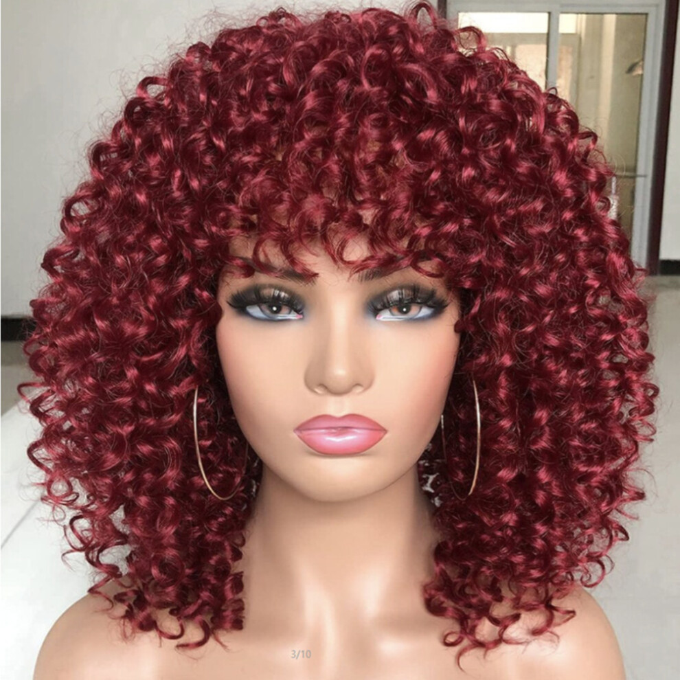Unisex Black Short Curly Afro Wigs For Women Curly Wig With Bangs Natural Afro Wigs For Cosplay Party
