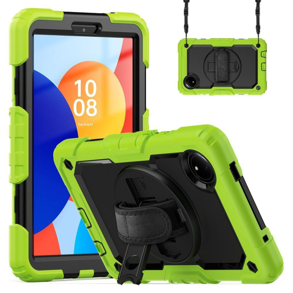 (as the picture, Yellowgreen) For Xiaomi Redmi Pad Se 4g 8.7 Inch Case Hand Strap Kickstand Pc+silicone Tablet Cover With Pet Screen Protector