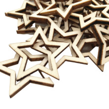 100 piezas de discos de estrella hueca de madera, 30 mm, color madera