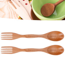 2 piezas de haya natural cuchara-tenedor de doble uso 21 cm