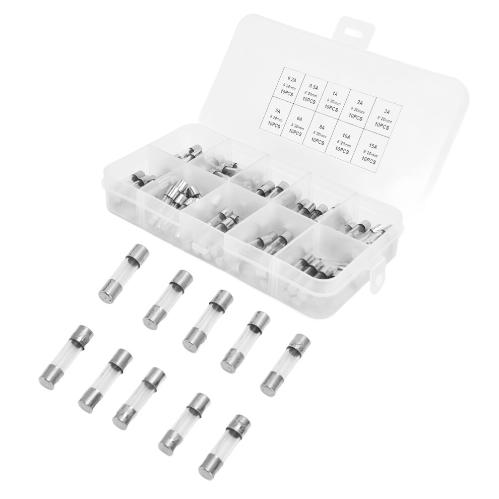 100Pcs Fuse Fast Blow Glass 0.2A 0.5A 1A 2A 3A 5A 8A 10A 15A 20A Set Kit For Protection 4911322007706