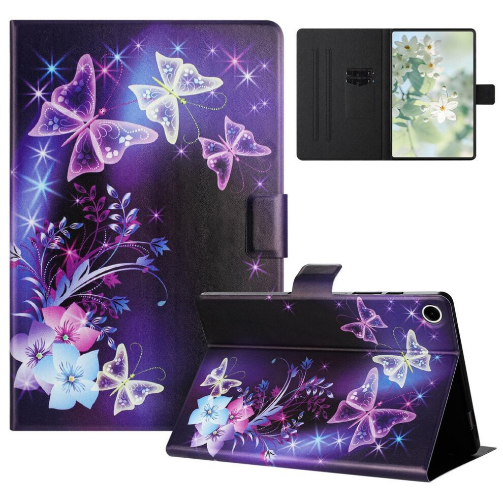 (as the picture, Purple Butterfly) For Lenovo Tab M10 Plus (3rd Gen) Tb-128f Case Pattern Printed Stand Litchi Texture Leather Tablet Cover With Card Slots