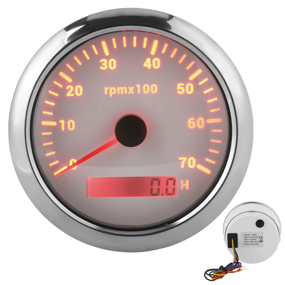 85Mm Tachometer 0Â7000Rpm Adjustable 7 Color Backlight For Car Boat Engine 9Â32V Dcwhite 9411322011369