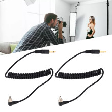 2 Stück Spiral 3,5 mm auf PC-Männlich Blitzsynchronisationskabel, Schwarz, 30-80cm