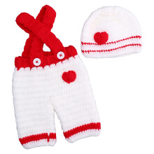 0-6M Set cappello e pantaloni all'uncinetto per neonato rosso e bianco