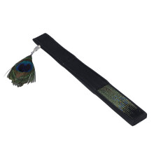 Abanico plegable de bambú Black Bones Peacock 38x21.5cm