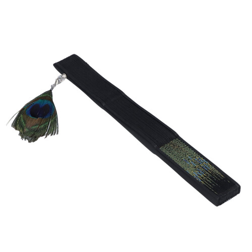 Abanico plegable de bambú Black Bones Peacock 38x21.5cm