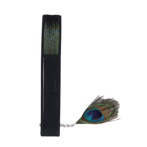 Abanico plegable de bambú Black Bones Peacock 38x21.5cm 2