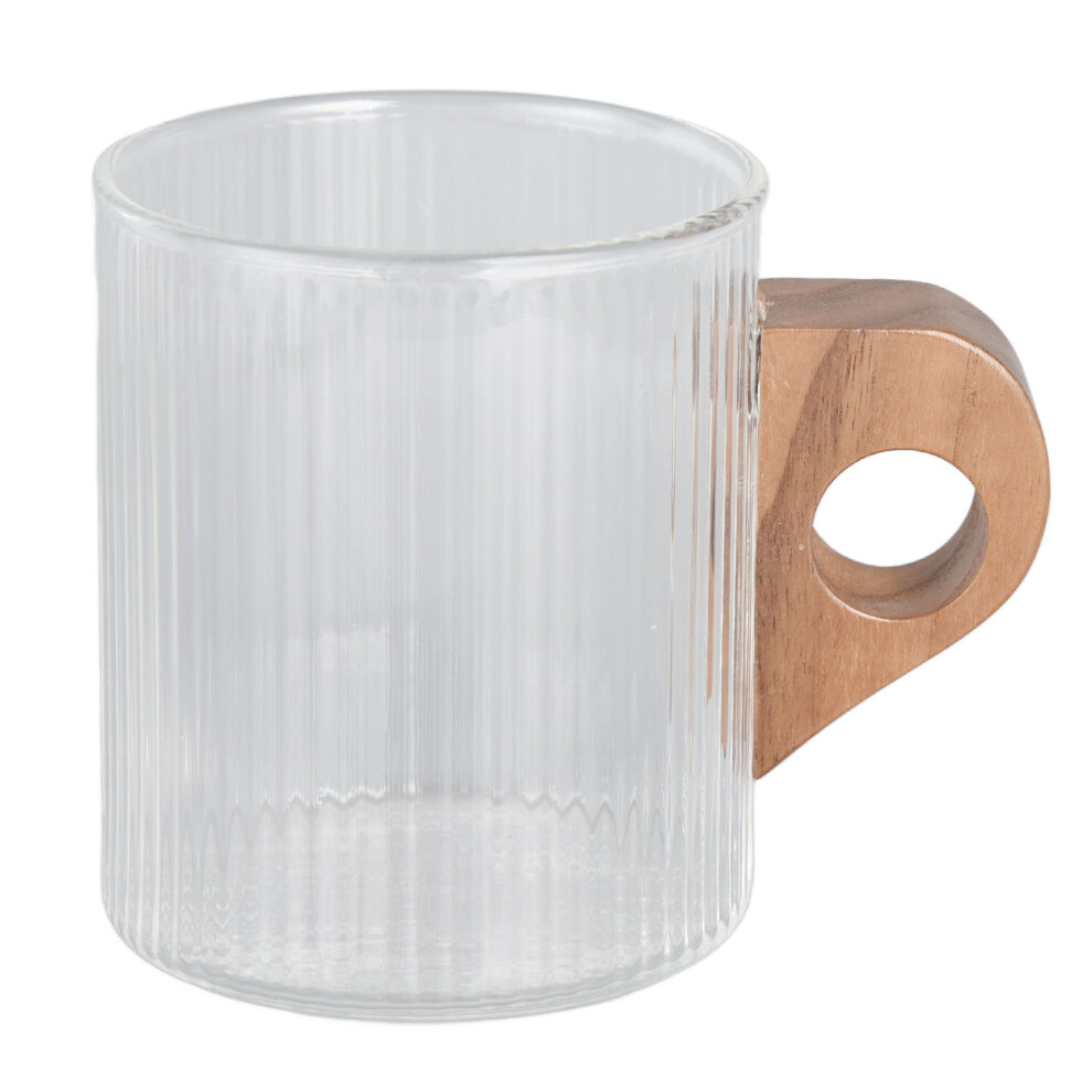 Vertical Grain Coffee Cup Travel Home Kitchen Restaurant Whiskey Coffee Glass Cup with Wooden Handle280ml-image-OPC-PHVVTYP-NEW