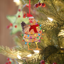 Colgante de madera navideño de pollo y gallo para interior y exterior decoración de árbol festiva