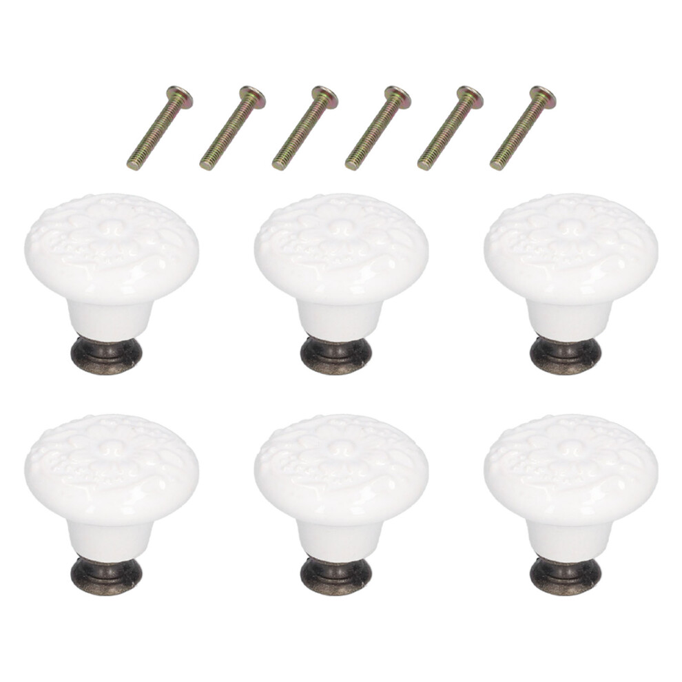 6Pcs Round Ceramic Cabinet Knobs Exquisite Single Hole Pull Handle For Drawer Cupboard Doorwhite 6931322026628
