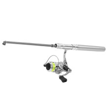 Portable Mini Pen Shape Fishing Rod Pole Pocket Retractable Fishing Rod with Reel WheelSilver