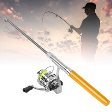 Portable Mini Pen Shape Fishing Rod Pole Pocket Retractable Fishing Rod with Reel WheelGold
