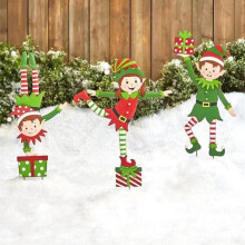 Christmas Elf Garden Stake Christmas Metal Gnome Yard Stake Wrought Iron Elf Ornament Yard Signs Decor Outdoor Holiday Decoration