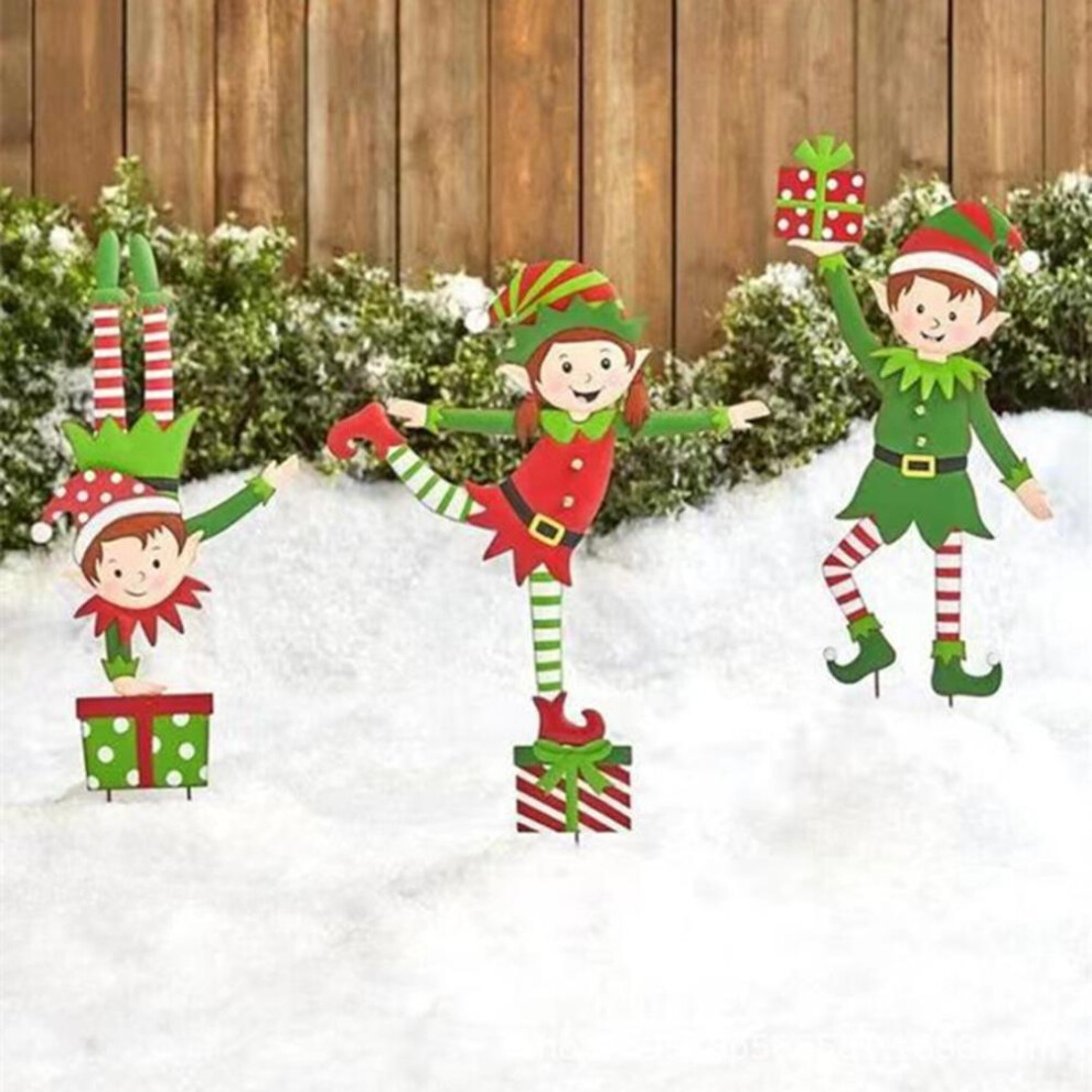 Christmas Elf Garden Stake Christmas Metal Gnome Yard Stake Wrought Iron Elf Ornament Yard Signs Decor Outdoor Holiday Decoration