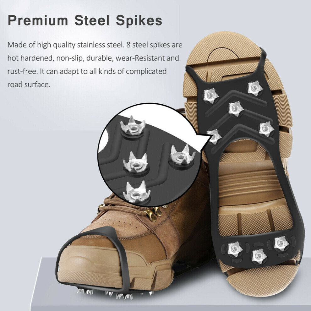 Crampons Ice Traction Cleats Non Slip Shoe Grips 8 Spikes Ice Cleats for Shoes Boots Traction Cleats for Walking on Snow and Ice