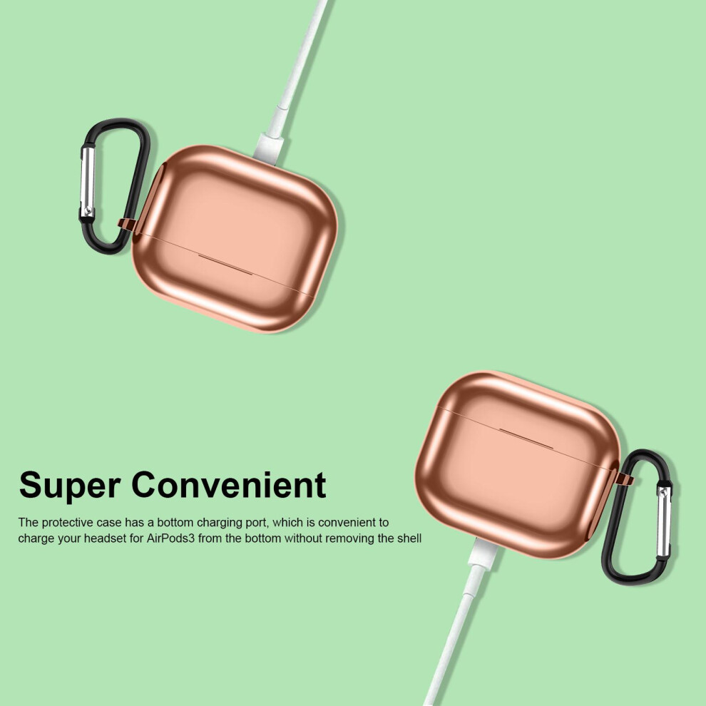 Wireless Earphone Case Compatible for  3 2021 Electroplating TPU Protective Earphone Cover Case with Carabiner-image-OPC-PHVW5DX-NEW