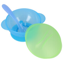 Ciotola per l'alimentazione del bambino con coperchio a ventosa & cucchiaio durevole PP di grado alimentare blu