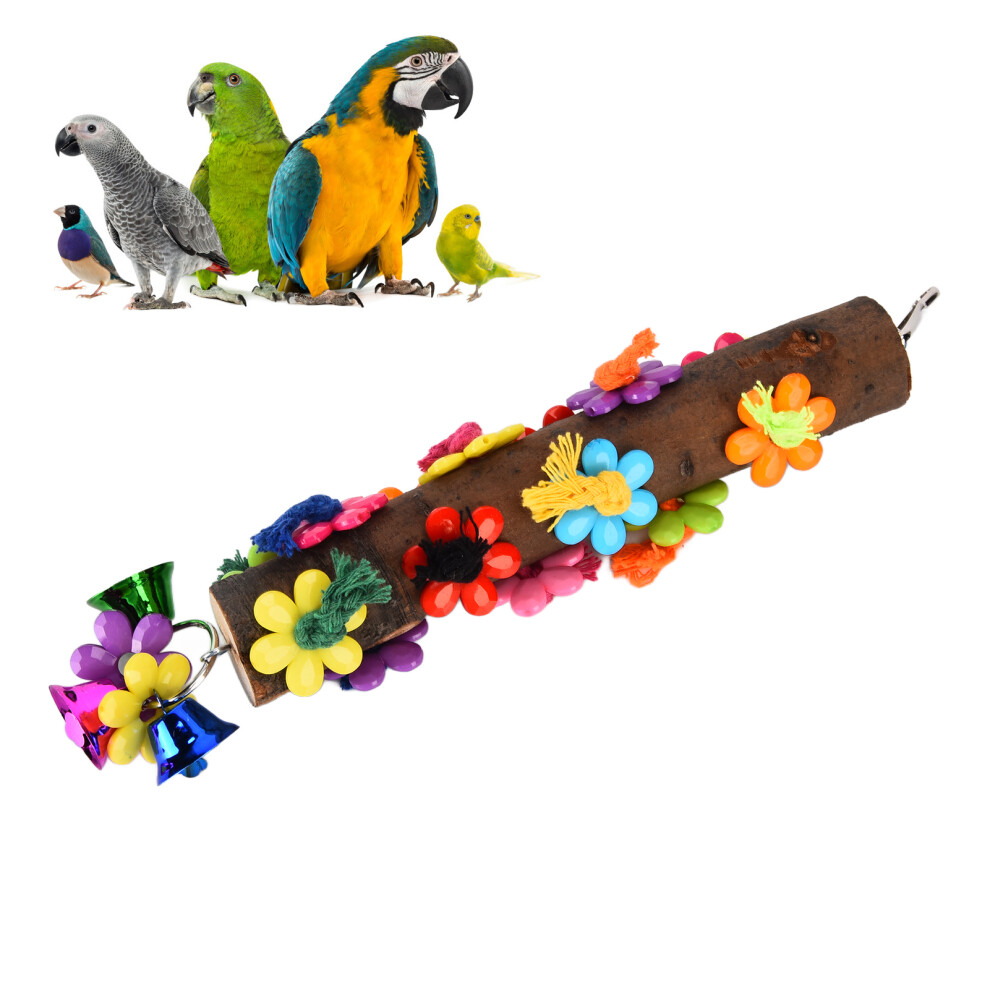 Bird Perch Natural Wood Bird Perch Stand Chewing Toy with Bell for African Grey Macaws Cockatoos Eclectus