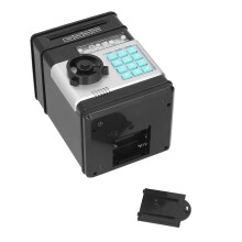 Caja de ahorro electrónica tipo cajero automático, negro y plateado, ABS, 3 pilas AA