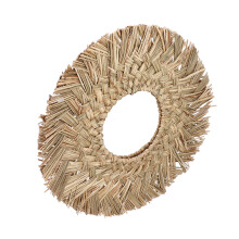 Straw Plaited Hanging Mirror Decoration Retro Nordic Style Round Hand Woven Dressing MirrorNatural Color