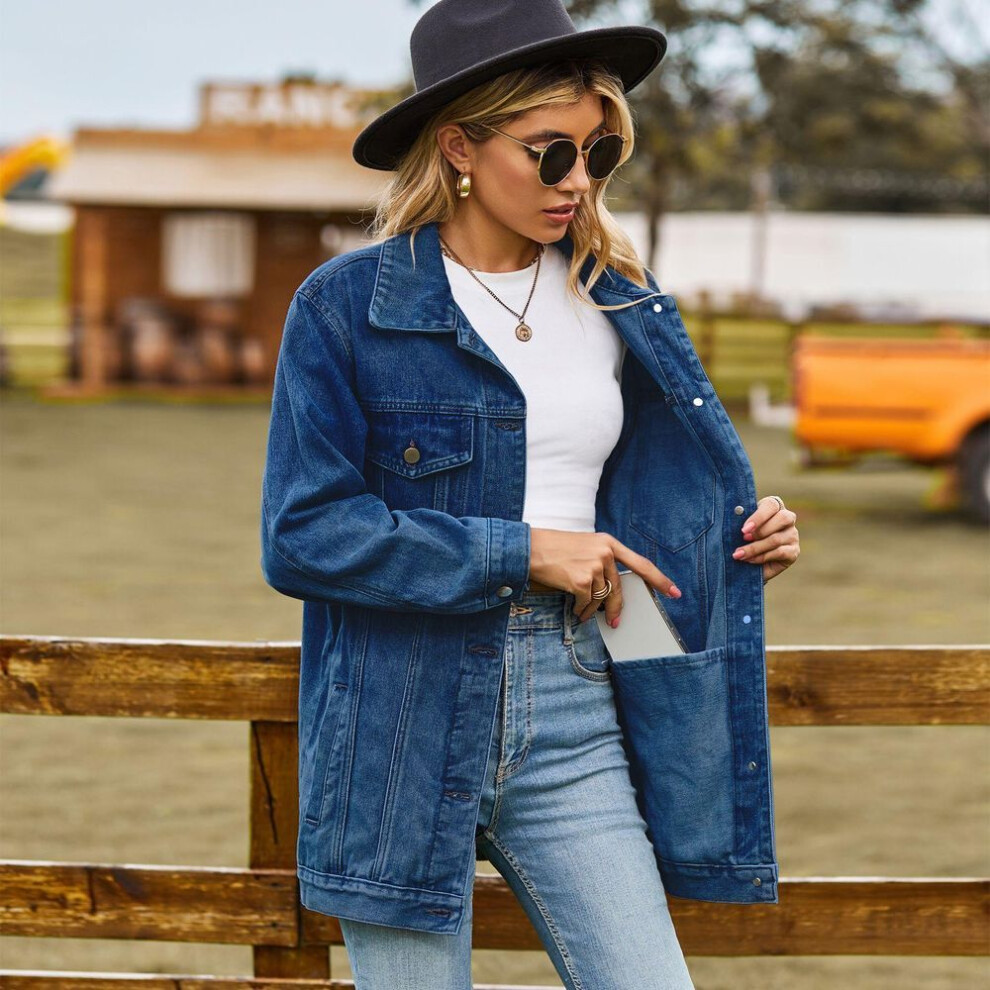 (dark blue, S) Spring Women's Casual Loose Denim Jacket