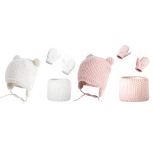 3-teiliges Baby-Winter-Hut, Schal, Handschuhe Set 0-2 Jahre Pink/Weiß
