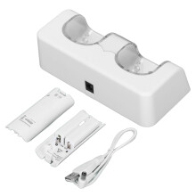 Dock caricabatterie bianco per Wii Remote con cavo di alimentazione stazione di ricarica doppia