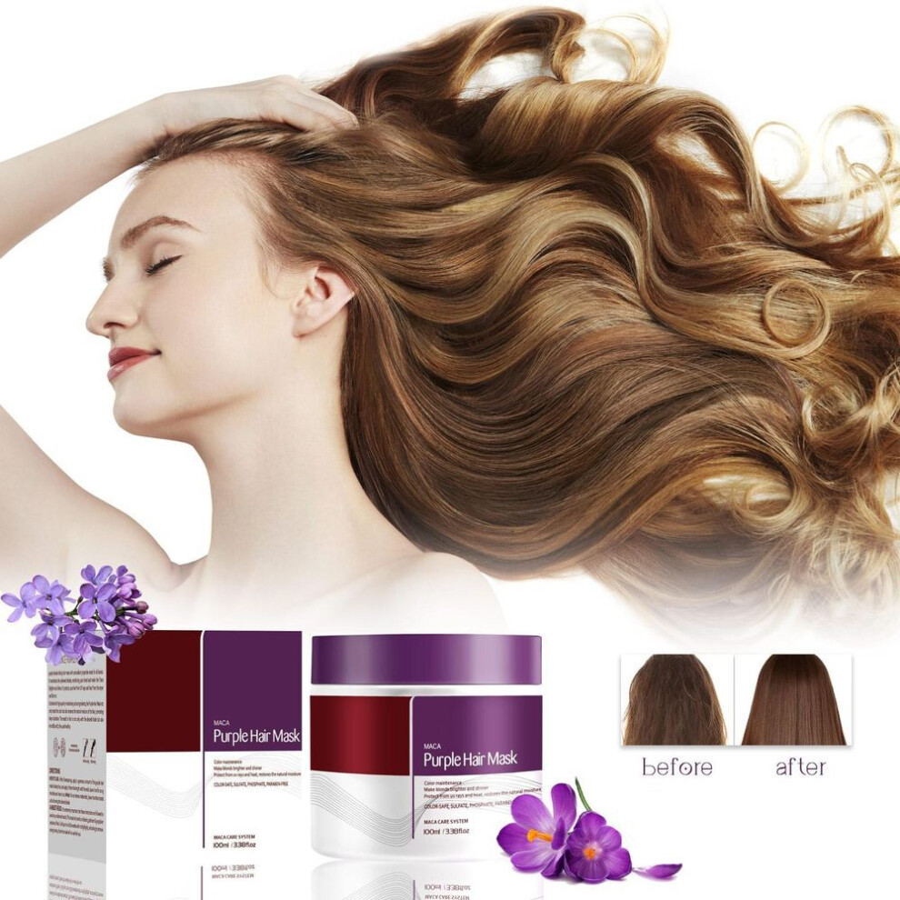 Collagen Hair Mask Purple Hair Mask Hair Care Deep Smoothing Hair Mask Suitable For All Types Of Dry And Damaged Hair100ml
