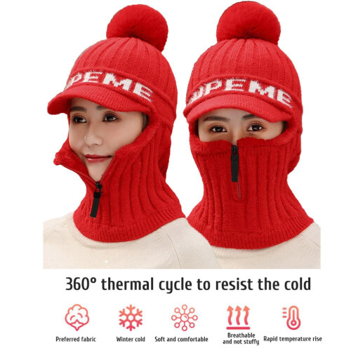 Ensemble bonnet et écharpe tricotés d'hiver taille unique rouge acrylique 2