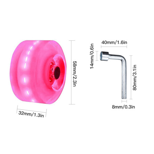 Ensemble de roues LED de 8 pièces, 58x32 mm, PU 78A, bleu/blanc/rose 1