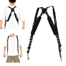 Sangle d'appareil photo en cuir Ă double bretelles pour reflex, noire