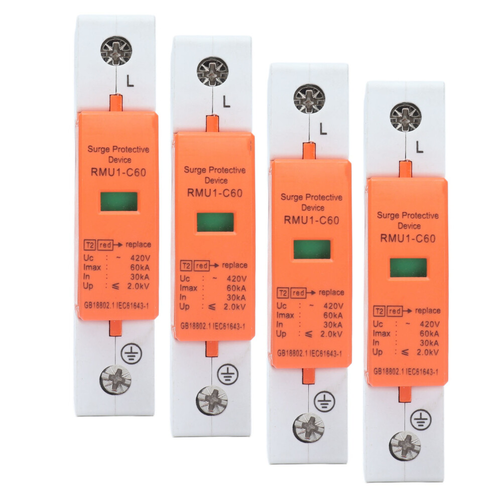 4Pcs 1P Surge Protective Device Din Rail Mounting Spd House Arrester Protector Ac 420V Rmu1âC60imaxï¼60Ka 8001322115368
