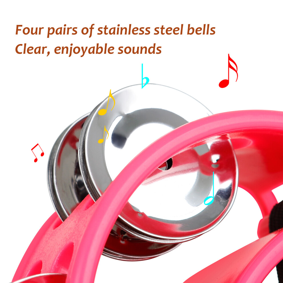 Percussion Foot Tambourine with 4 Pairs of Stainless Steel Jingles & Elastic Strap Percussion Musical Instrument for Cajon Accompaniment