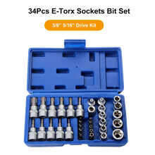 Set di bussole E-Torx da 34 pezzi, 3/8'' & 5/16'', cromato
