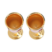 Calici metallici vintage, set di 2, con design floreale dipinto, bicchieri da vino da 300 ml