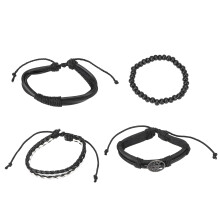 4 pezzi di bracciali intrecciati da uomo regolabili neri