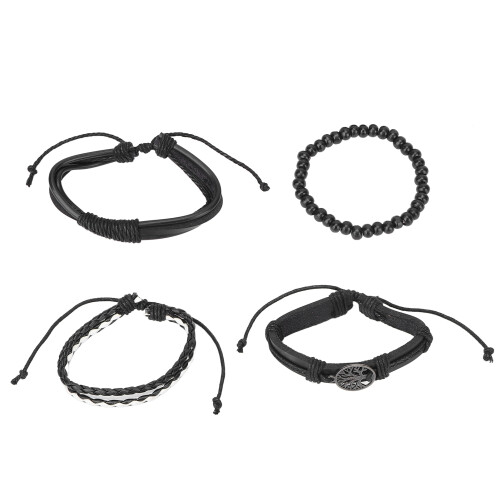 4 pezzi di bracciali intrecciati da uomo regolabili neri