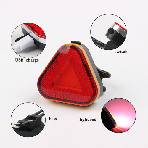 Bike Tail Light Rechargeable Waterproof Bicycle Triangular Warning Tail Lamp with 4 Flashing Modes 2