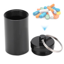 Porte-pilules portable en alliage d'aluminium, porte-clés, noir, pour randonnée et camping en plein air