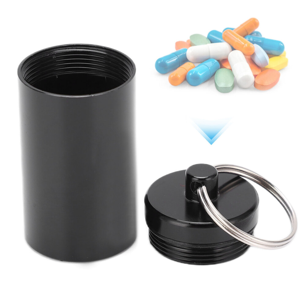 Black Aluminum Alloy Medicine Container Keychain Pill Holder For Outdoor Camping Hiking