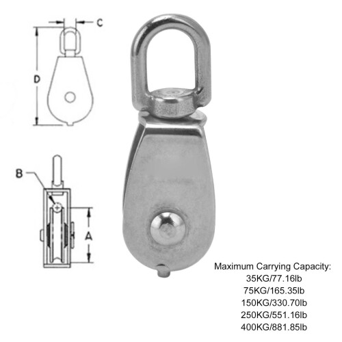 Puleggia in acciaio inossidabile 304 M20 argento, durevole 2