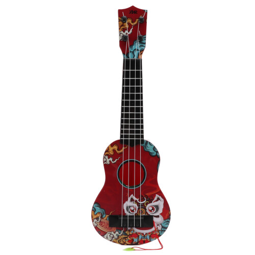 Ukulele giocattolo rosso in plastica mini 43x14 cm per bambini 3+ anni 1