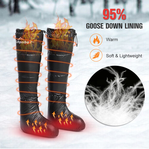 Winter Down Booties Socks Warm Soft Windproof Long Sleeping Slippers with Adjustable Drawstring for Camping Backpacking Sleeping Bag Tent M 1