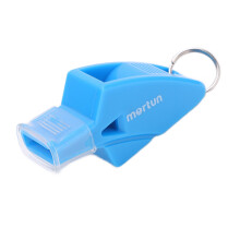 Sifflet en plastique bleu clair, cordon et clip pour doigt