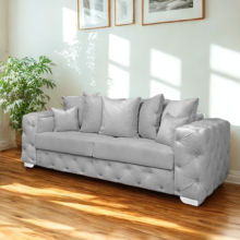 (Silver, 3-Seater Sofa) Plush Velvet 3 & 2 Seater Sofa Set | Ashton Scatter Back | 5 Seater Corner Sofa